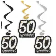 dekoracje na 50 urodziny swiderki wiszace glamour birthday czarno zloto srebrne 6 szt