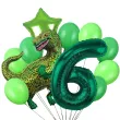 dekoracje na 6 urodziny zestaw balonow dinozaur t rex tyranozaur liczba 6 zielony 9 szt