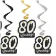 dekoracje na 80 urodziny swiderki wiszace glamour birthday czarno zloto srebrne 6 szt