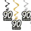 dekoracje na 90 urodziny swiderki wiszace glamour birthday czarno zloto srebrne 6 szt