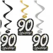 dekoracje na 90 urodziny swiderki wiszace glamour birthday czarno zloto srebrne 6 szt