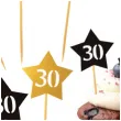 dekoracje na babeczki muffinki i koreczki pikery na 30 urodziny gwiazdki zloto czarne 6 szt