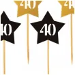 dekoracje na babeczki muffinki i koreczki pikery na 40 urodziny gwiazdki zloto czarne 6 szt