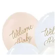 dekoracje na baby shower chlopca niebieskie balony welcome baby biale kremowe 12 6 szt