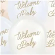 dekoracje na baby shower chlopca niebieskie balony welcome baby biale kremowe 12 6 szt