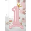 dekoracje na roczek dla dziewczynki 1 urodziny balon foliowy cyfra 1 stojaca rozowy partydeco