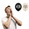 dekoracje na urodziny kremowo czarne balony happy birthday z kokardka 12 cali 50 szt
