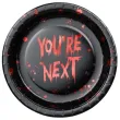 dekoracje stolu na halloween talrzyki papierowe jednorazowe youre next krwawe czarne 23 cm x6