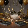 dekoracje stolu na sylwestra nowy rok serwetki happy new year czarne partydeco 33 cm x20
