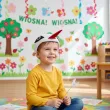 dodatek do stroju na dzien wiosny czapka bocian filcowa dla dzieci do przedszkola szkoly