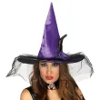 dodatek do stroju na halloween andrzejki kapelusz czarownica woalka fioletowy do zdjec