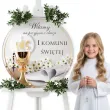 drewniana tablica powitalna komunia swieta kielich z biblia dekoracja sali powitanie gosci 39