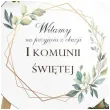 drewniana tablica powitalna komunia swieta mietowa geometria dekoracja sali powitanie gosci 3