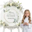drewniana tablica powitalna komunia swieta mietowa geometria dekoracja sali powitanie gosci 3