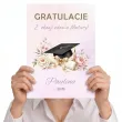 duza personalizowana kartka gratulacje z okazji zadnia matury kwiaty biret konfetti