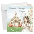 kartka okolicznosciowa dziewczynka i kosciol prezent pamiatka na komunie swieta 15x15 cm