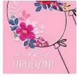 kartka okolicznosciowa urodziny kwiaty i balony rozowy henry 15 x 15 cm