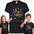 koszulka dziecieca z nadrukiem dla chlopca dziewczynki dzien kropki czarna do przedszkola 140