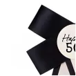 kotylion na 50 urodziny happy 50 czarny kremowy elegancki przypinka odznaka 11x17 cm