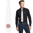 krawat na 50 urodziny dodatek do stroju traffic birthday bialy 43 cm