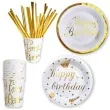kubeczki papierowe happy birthday bialo zlote dekoracjepolska 266 ml 10 szt