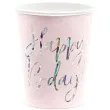 kubeczki papierowe happy birthday holo rozowe pudrowe partydeco 220 ml 6 szt