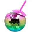 kubek plastikowy ze slomka kula disco teczowy boland 600 ml