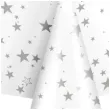 obrus foliowy gwiazdki bialo srebrny partypal 137 x 274 cm