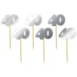 pikery 40 urodziny classic srebrne metalik 6 szt