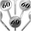 pikery akrylowe cyfra 60 urodziny srebrne lustro 6 szt