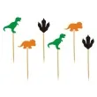pikery dino party zielone czarne pomaranczowe 8 cm 6 szt