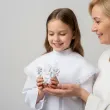 podziekowanie dla gosci komunia chrzest pudeleczka na slodycze wizytowki aniol eukaliptus