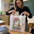 prezent dla nauczyciela na dzien edukacji materialowa torba eko na zakupy na kartkowki imie