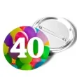 przypinka 40 urodziny okragla kolor mix 56 mm