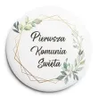 przypinka komunia swieta mietowa geometria okragla 56 mm