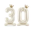 stojacy balon foliowy cyfra 0 z korona dekoracja na urodziny kremowy 33 dgt