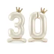 stojacy balon foliowy cyfra 3 z korona dekoracja na urodziny kremowy 33 dgt