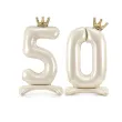 stojacy balon foliowy cyfra 5 z korona dekoracja na urodziny kremowy 33 dgt