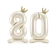 stojacy balon foliowy cyfra 8 z korona dekoracja na urodziny kremowy 33 dgt
