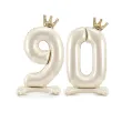 stojacy balon foliowy cyfra 9 z korona dekoracja na urodziny kremowy 33 dgt