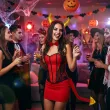 stroj diabla na halloween zestaw diablicy opaska rogi muszka ogon czerwony zloty kostium cosplay