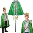 stroj dla dzieci na jaselka zestaw krola peleryna korona i berlo zielony rozm uniw