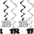 swiderki wiszace urodziny 18 czarno srebrne 6 szt