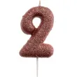 swieczka cyfra 2 glitter dekora rozowe zloto 15 cm