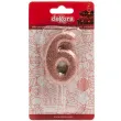 swieczka cyfra 6 glitter dekora rozowe zloto 15 cm