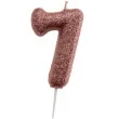 swieczka cyfra 7 glitter dekora rozowe zloto 15 cm