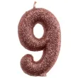 swieczka cyfra 9 glitter dekora rozowe zloto 15 cm