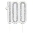 swieczka na tort 100 urodziny glitz srebrna brokatowa unique 10 cm