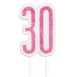 swieczka na tort 30 urodziny glitz rozowa brokatowa unique 10 cm