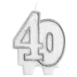 swieczka na tort 40 pictura srebrna brokatowa 7 cm